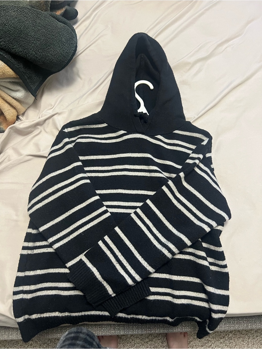 Black and White Striped Hooded Sweater - Men's